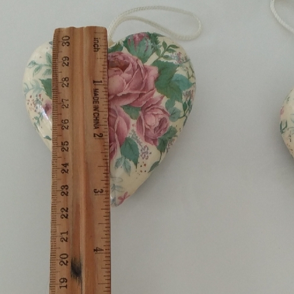 Vintage Bundle of 3 Floral Heart Ornaments Set Cream and Pink GORGEOUS - Picture 8 of 13